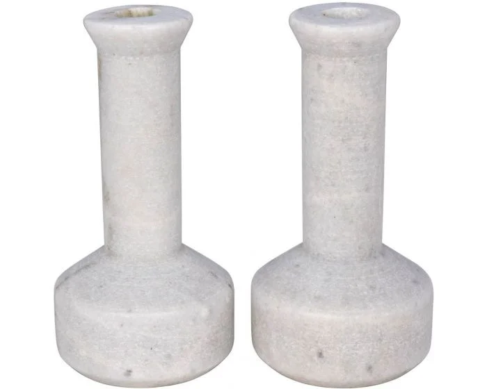 Noir Furniture Milos Decorative Candle Holder Set of 2, White Marble (Dropshippable)