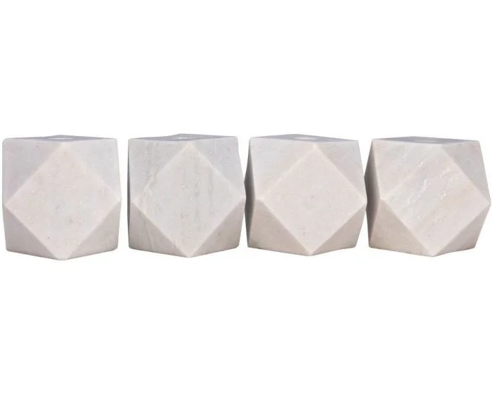 Noir Furniture Polyhedron Decorative Candle Holder Set of 4, White Marble (Dropshippable)