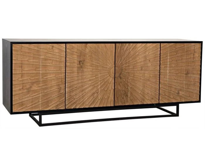 Noir Furniture Ra Sideboard, Hand Rubbed Black with Teak