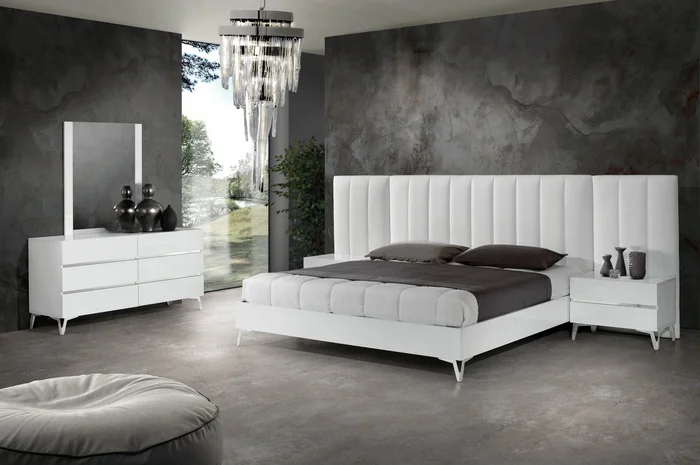 Nova Domus Angela – Italian Modern White Eco Leather 4-Piece Bedroom Set and Wings