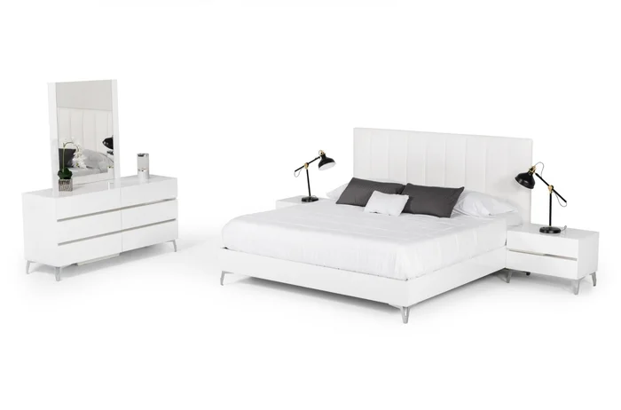 Nova Domus Angela – Italian Modern White Eco Leather Bedroom Set