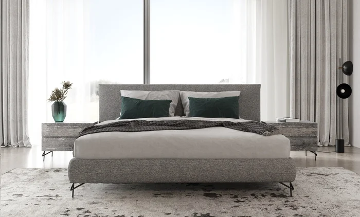 Nova Domus Aria – Italian Modern Multi Grey Q Bed and Two Nightstands