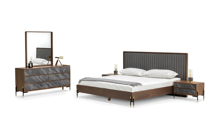 Nova Domus Metcalf – Queen Mid-Century Walnut & Grey Bedroom Set