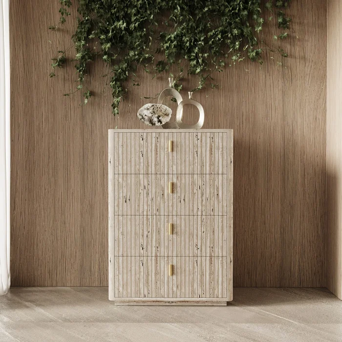 Nova Domus Roma – Modern Faux Travertine + Gold Chest