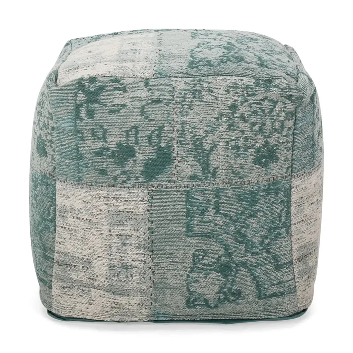 Ocean – Square Pouf Ottoman And Floor Cushion – Teal / Beige