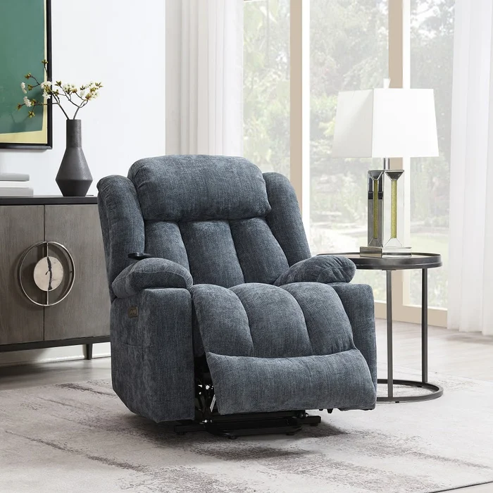 Omarion 37″L Velvet Power Recliner with Lift, Heating & Massage