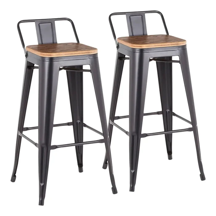 Oregon – Industrial Low Back Barstool (Set of 2) – Black