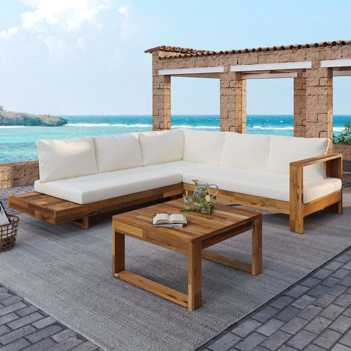 Outdoor 4-piece Acacia Wood Sectional Patio Sofa Set