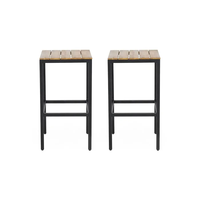 Outdoor Bar Stool With Slat Design And Metal Frame (Set of 2)