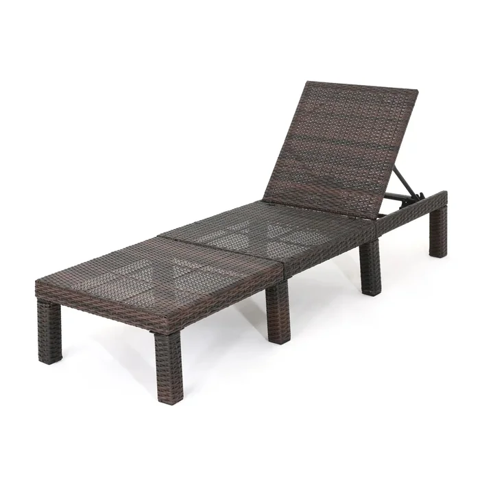 Outdoor Chaise Lounge With Wicker Design And Adjustable Backrest – Brown