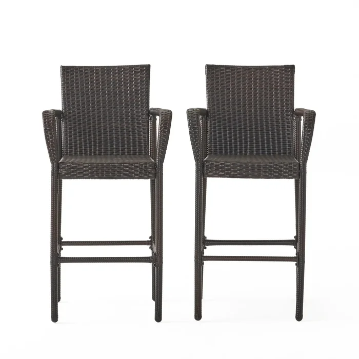 Outdoor Rattan Wicker Bar Chair With Metal Frame – Brown