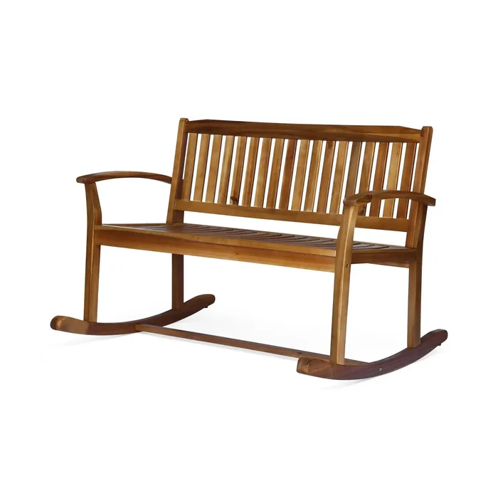 Outdoor Rocking Loveseat With Acacia Wood Frame – Natural