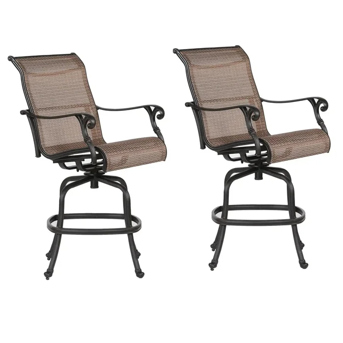 Outdoor Sling Counter Stool (Set of 2) With Aluminum Frame, All Weather – Dark Brown