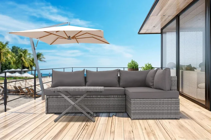 Patio Sofa With Cushions – Gray