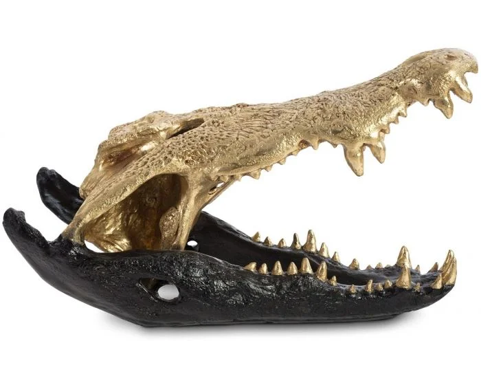 Phillips Collection Crocodile Skull, Black/Gold Leaf (Dropshippable)