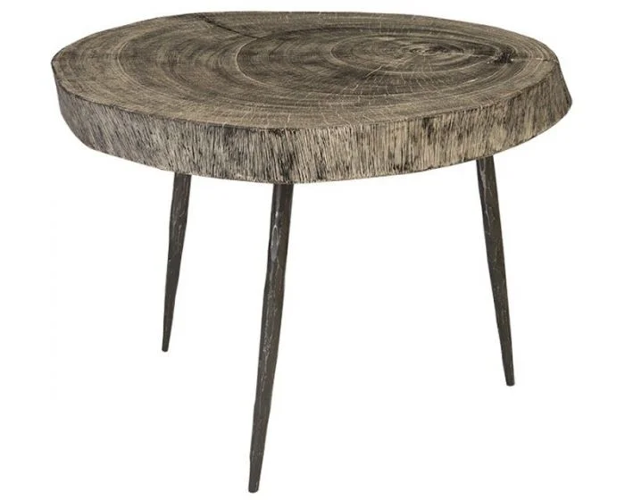 Phillips Collection Crosscut Side Table, Grey Stone, Forged Legs (Dropshippable)