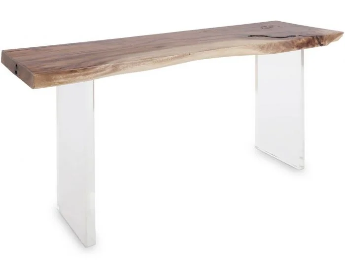 Phillips Collection Floating Chamcha Wood Console Table, Acrylic Legs
