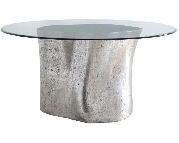 Phillips Collection Log Dining Table, 60″ Glass Top, Silver Leaf