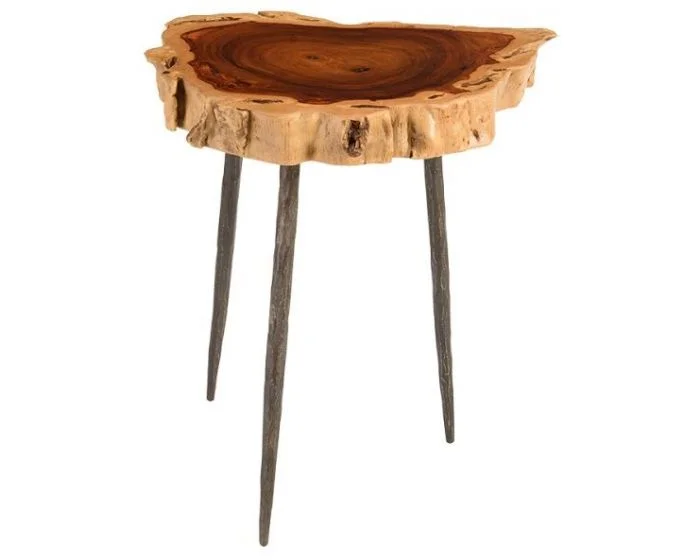 Phillips Collection Makha Burled Wood SideTable, Forged Legs (Dropshippable)