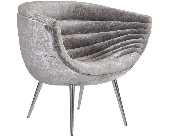 Phillips Collection Nouveau Club Chair, Grey Crushed Velvet Fabric, Stainless Steel Legs (Dropshippable)