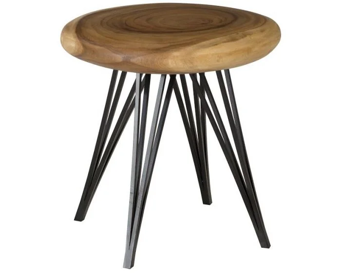 Phillips Collection Smoothed Stool on Black Metal Legs, Chamcha Wood, Natural (Dropshippable)