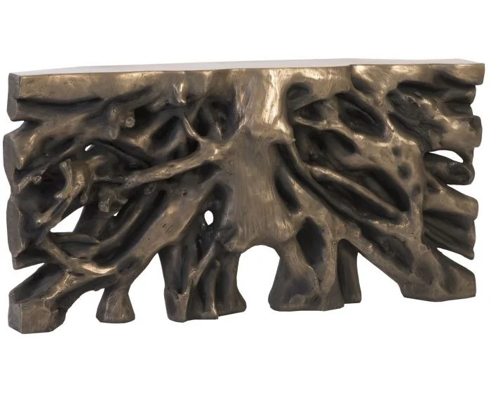 Phillips Collection Square Root Console Table, Resin, Antique Bronze Finish