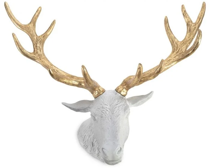 Phillips Collection Stag Deer Head, White, Gold Leaf (Dropshippable)