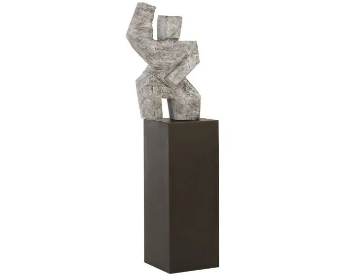 Phillips Collection Tai Chi Arm Up Sculpture on Pedestal, Grey Stone Finish, Black