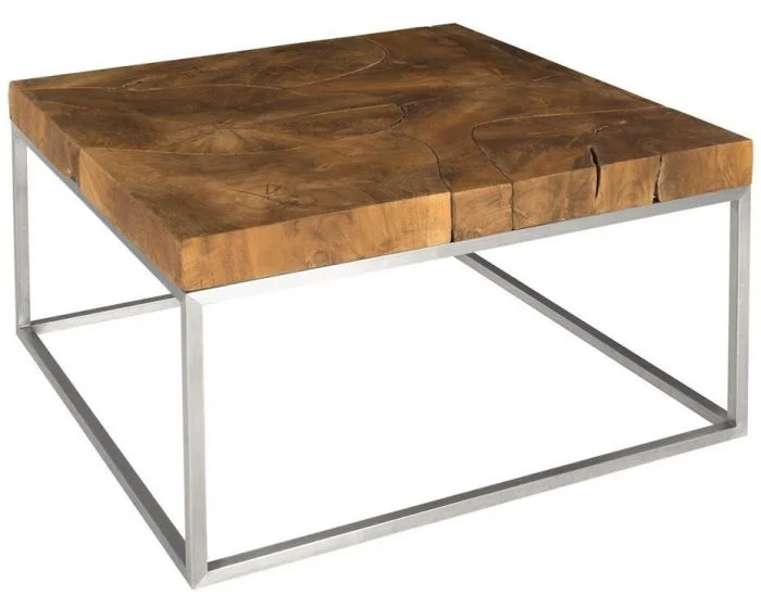 Phillips Collection Teak Puzzle Coffee Table in Brown/Silver