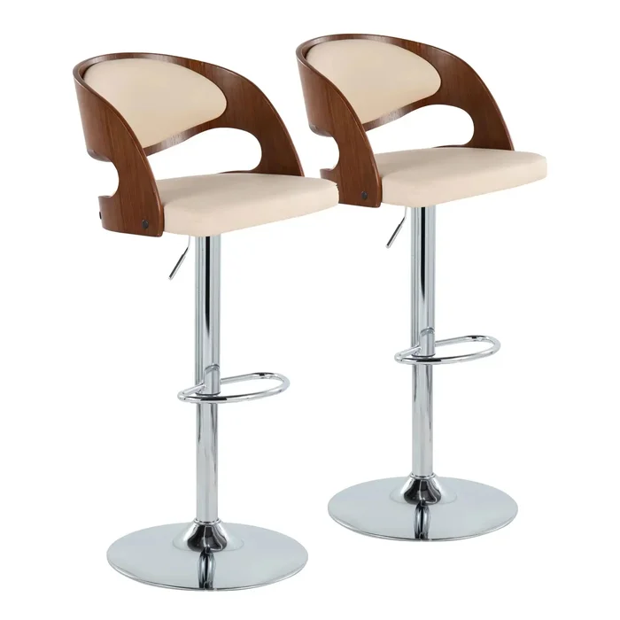 Pino – Mid Century Modern Adjustable Barstool With Swivel With Oval Footrest (Set of 2)