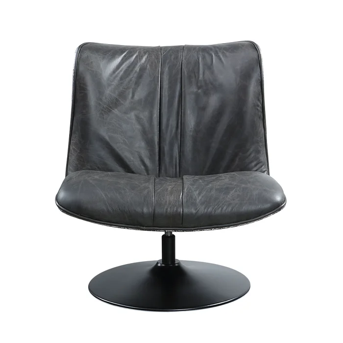 Piotr – Top Grain Leather Accent Chair With Swivel – Black