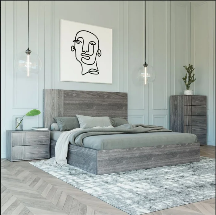 Queen Nova Domus Asus – Italian Modern Elm Grey Bed