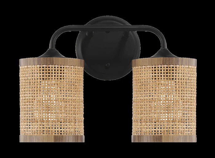 Quell Double Light Vanity With Natural Rattan Shade Wall Lamp