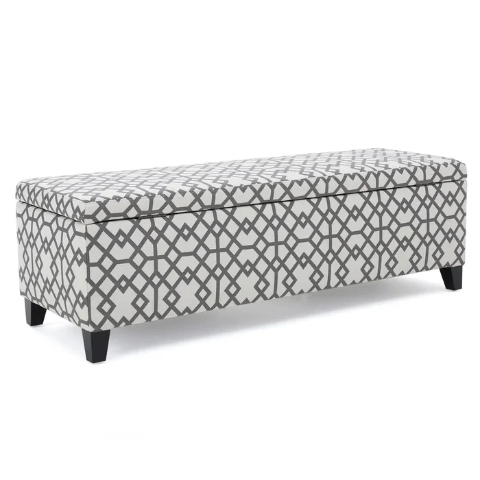 Quotient – Upholstered Storage Ottoman With Tapered Block Feet – Gray / White