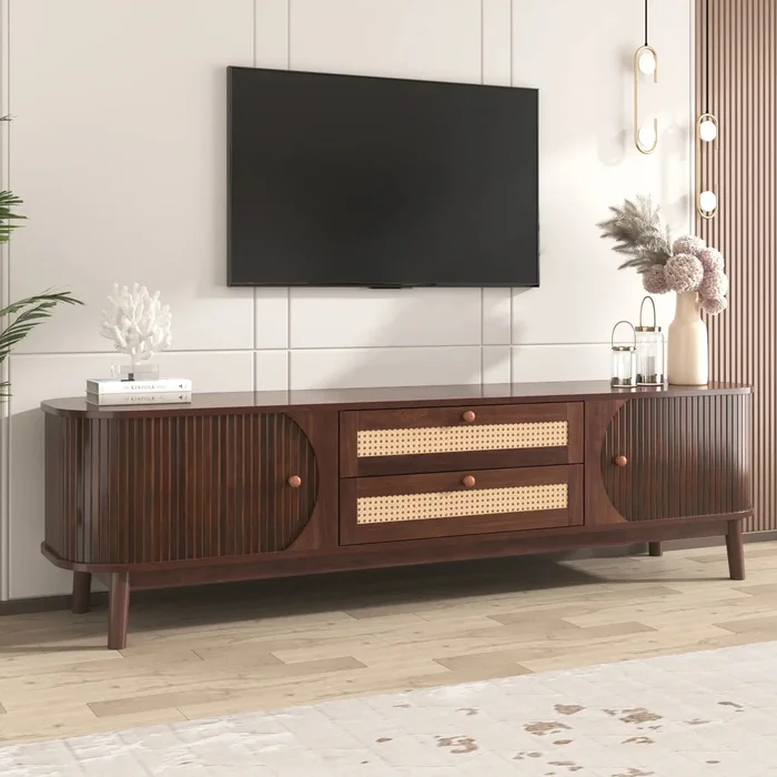 Rattan TV Stand for TVs up to 75″, Modern Farmhouse Entertainment Center