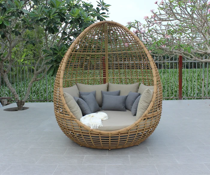 Renava Cocoon – Outdoor Beige + Wicker Lounge Bed