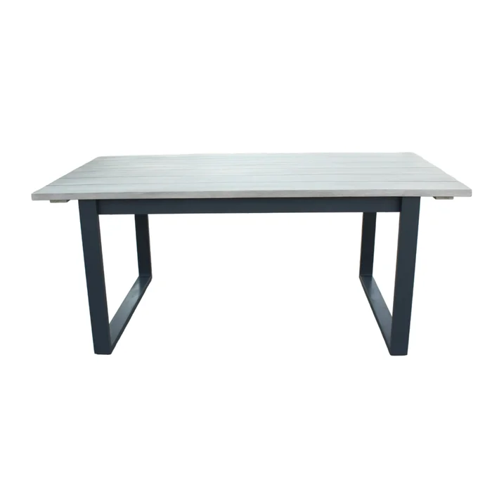 Renava Suntide – Outdoor Grey Fabric + Grey Acacia + Beige Rattan Dining Set