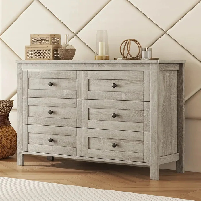 Retro Farmhouse Style Wooden Dresser with 6 Drawers