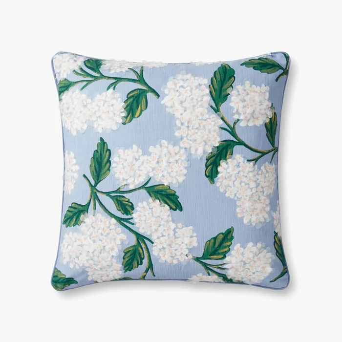 Rifle Paper Co. x Loloi Pillows PRP0013 Hydrangea Blue / Ivory