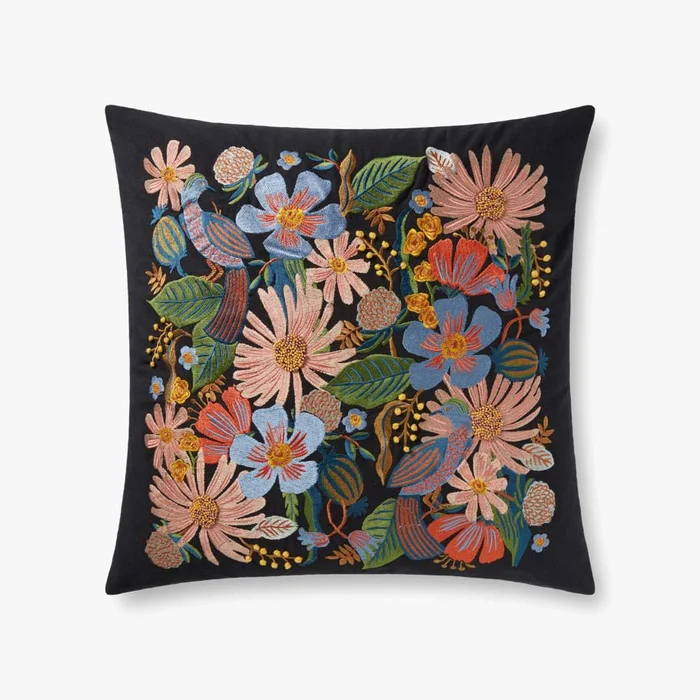 Rifle Paper Co. x Loloi Pillows PRP0023 Dovecote Black