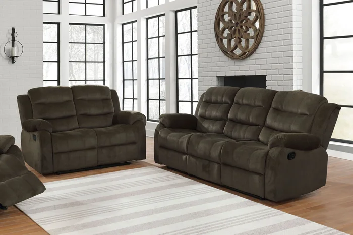 Rodman Upholstered Reclining Sofa Set Olive Brown