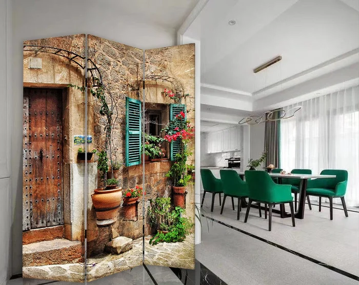 Romantic European Street Three Panel Room Divider Screen By Homeroots