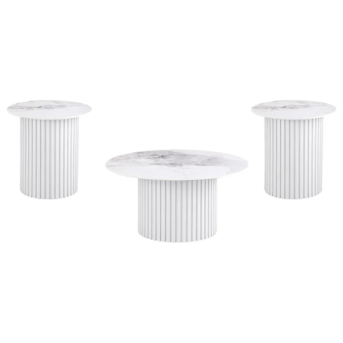 Rowena 3-piece Coffee and End Table Set White Faux Marble