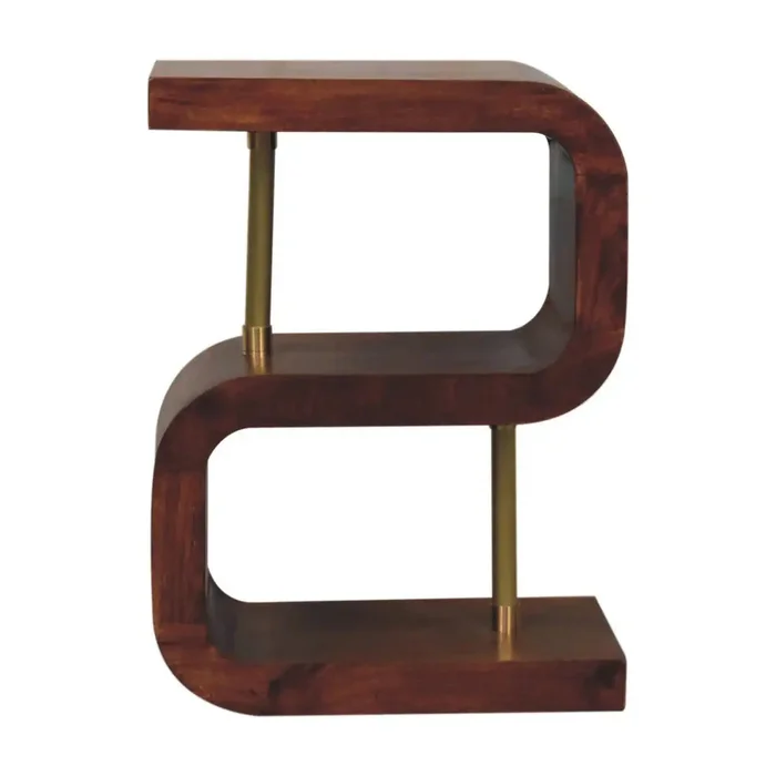S Curve Brass Bedside Table – Dark Brown