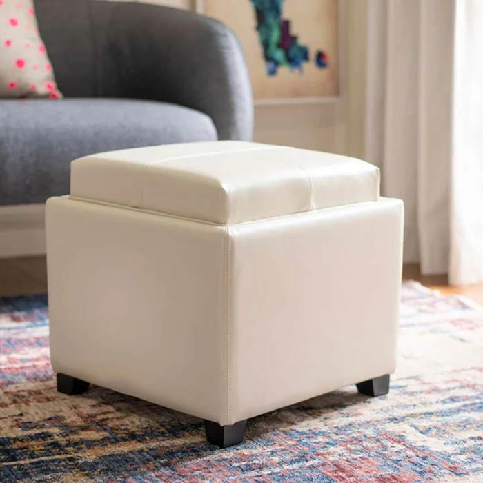 Safavieh – Harrison Single Tray Ottoman – Flat Cream – HUD8233K