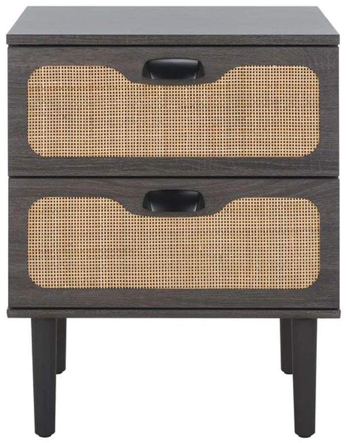 Safavieh – Irelia 2 Drawer Nightstand – Distressed Black – Natural – NST9602E