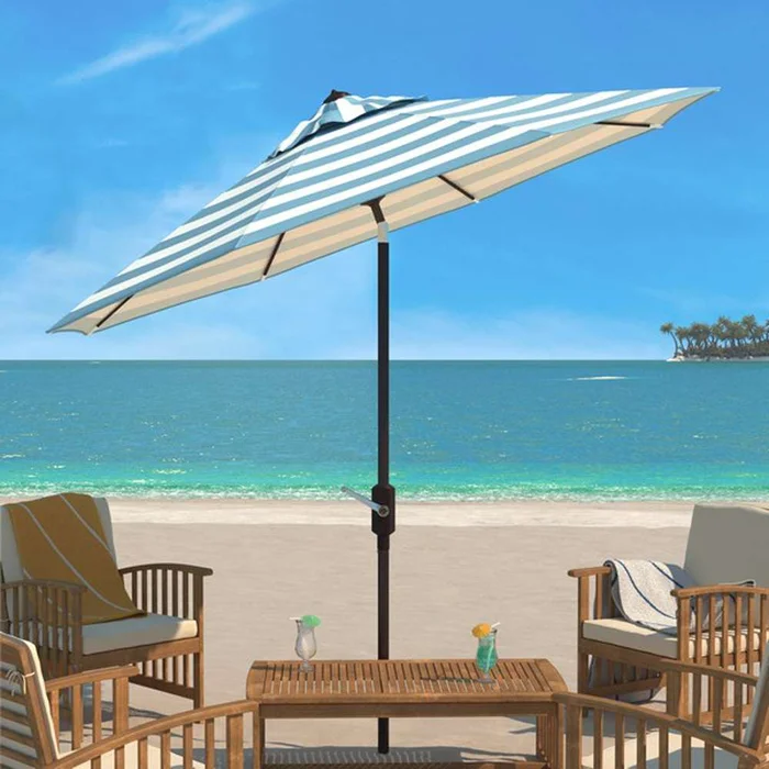 Safavieh – Iris Fashion Line 9Ft Umbrella – Baby Blue – White – PAT8004U