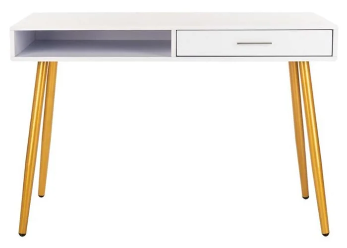 Safavieh – Jorja 1 Drawer 1 Shelf Desk – White – Gold – DSK2200C