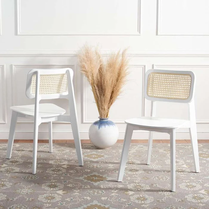Safavieh – Luz Cane Dining Chair – White – Natural (Set of 2) – DCH1006C-SET2