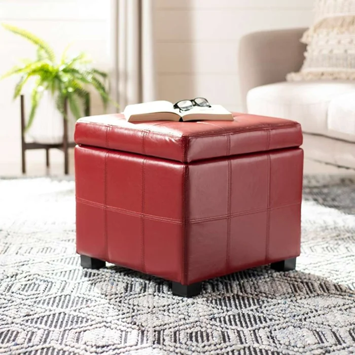 Safavieh – Maiden Sq Tufted Ottoman – Red – HUD8231R